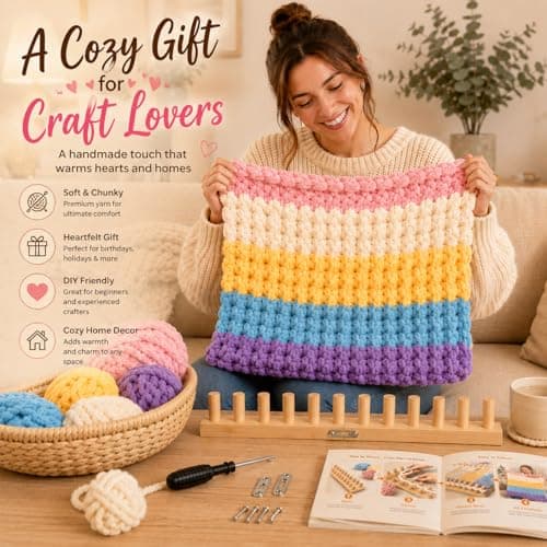 48'' Chunky Knitting Blanket Loom, Adjustable Wood Knit Loom with Detachable Modules, Portable Hand Weaving Loom Kit for Beginners, DIY Yarn Craft Tool for Home & Trave (48 inch) - Thumbnail 6