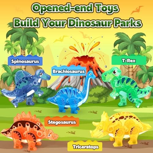 Coodoo Dinosaur Toys Magnetic Tiles 3D Movable Dinos for Kids 3-5 5-7 Toddler Outdoor Sensory Toys, STEM Educational Magnetic Blocks for 3+ Years Old Boys Girls Kids Toy - Thumbnail 3