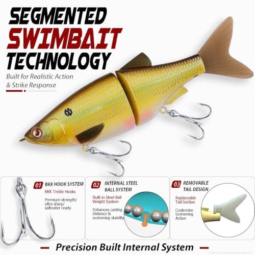 LITTMA Shiner Glide 130 Glide Baits, Slow Sinking Subtle S-Curve Action Jointed Swimbait - Midwest, South Lakes, Rivers, Freshwater Lure for Bass, Trout, Pike - Thumbnail 3