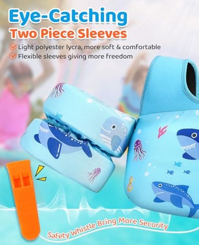 HeySplash Swim Vest for Kids, Toddler Pool Floaties Fit 33-66 Lbs, Children Swimming Vest with Adjustable Strap, Swim Jacket Water Wing Arm Float, Puddle Beach Boat Jumper Boy Girl,Blue Shark - Thumbnail 6