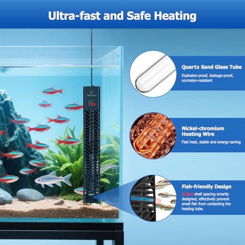 fishkeeper 25W/50W/100W/200W/300W Fish Tank Heater for 1-80 Gallon, Adjustable Submersible Aquarium Heater with LED Digital Display and Overheat Protection for Saltwater & Freshwater Tanks - Thumbnail 3