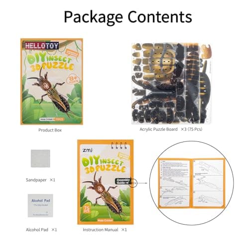 HELLOTOY 3D Acrylic Insects Puzzles DIY Bug Model Kit for Teenagers Educational Display Nature Decoration Figurine Sculpture (Mole Cricket) - Thumbnail 5