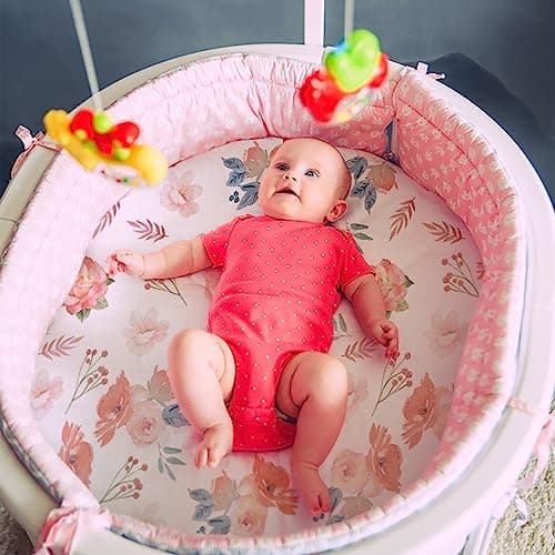 Gllquen Baby Bassinet Sheets 4 Pack, Breathable Cozy Fitted Mattress Sheet, Elastic Travel Crib Fashionable Floral Pattern, Standard Cradle Safe Sheets for Baby Boys Girls 32"x16" (Flower) - Thumbnail 2