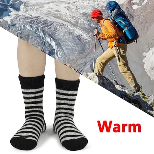 BomKinta Thermal Socks Men - Winter Warm Socks for Cold Weather Crew Socks - Cozy Soft Thick Christmas Boot Socks Striped Black Size 7-11 - Thumbnail 6