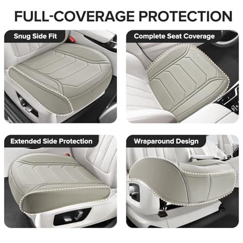 2 Pack Front Leatherette Seat Covers Faux Leather Bottom Car Seat Covers, Super Breathable,Anti-Slip,Universal Seat Covers for Cars,Full Wrapping Edge Fit for Most Sedans SUV Pick-up (2 Pack Gray) - Thumbnail 6