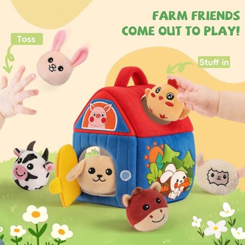 SAIMAND Baby Toys 6-12 Months, Barn with Stuffed Farm Animals, Montessori Toy for Babies, Sensory Toys for Toddlers 1-3, Portable Baby Farmhouse Toy, Birthday Gift for Infants & Toddlers - Thumbnail 5