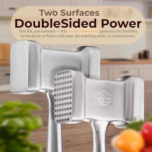 Stainless Steel Meat Mallet Hammer Tenderizer, Textured Grip Meat Mallet Tenderizer, 1.1lb Single-Piece Chicken Pounder, Large Surface Meat tenderizer Tool, 5-Year Warranty, Ablandador de carne - Thumbnail 6