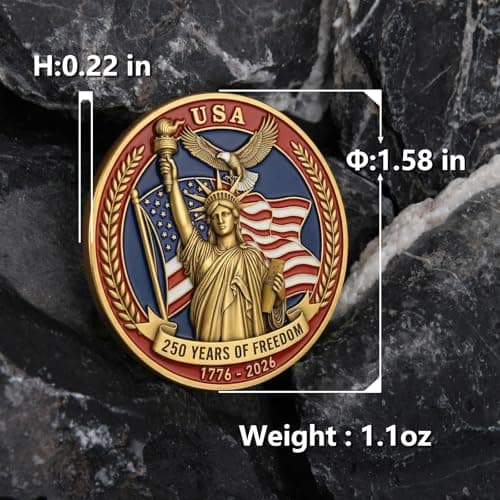 250th Anniversary USA Challenge Coin – Statue of Liberty Freedom Coin, 1776–2026 America 250 Years of Freedom Commemorative Coin,Honoring 250 Years of American Freedom - Thumbnail 3