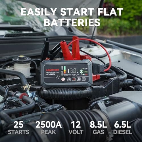 LOKITHOR JC400 9-in-1 Battery Charger and Jump Starter, 2500A 12V Portable Jump Box for Car Upto 8.5L Gas/6.5L Diesel, 750mA/1A/2A, 6V/12V Automotive Battery Maintainer, Trickle Charger and Desulfator - Thumbnail 2