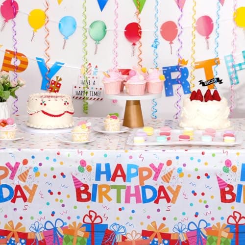 NatNarr 3 Pack Plastic Birthday Tablecloth, 54 x 108 Inch Disposable PE Happy Birthday Tablecloth Waterproof Rectangle Birthdays Party Table Cover for Birthdays Party Decorations - Thumbnail 4