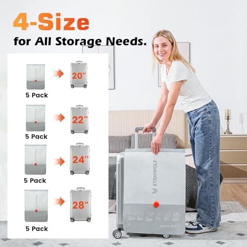 ETENWOLF 20 Pack Vacuum Seal Bags for Clothing with Rechargeable Wireless Pump,Travel Vacuum Storage Bags for Luggage and Suitcase Space Saver Compression Bags in 4 Carry-On Sizes (20/22/24/28Inch) - Thumbnail 2