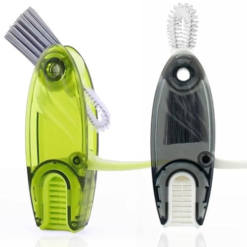 4 in 1 Cup Lid Cleaning Brush Set Multifunctional Bottle Brush Cleaner Tiny Bottle Cup Lid Brush Straw Cleaner Tools Mini Silicone Bottle Cup-Holder Cleaner with Hook Remover Green+Grey - Image 1