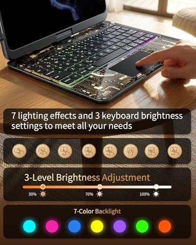 Keyboard Case for iPad Pro 11-inch (M5/M4 2025/2024), Clear Wireless iPad Pro 11 Inch Case with Keyboard Multi-Touch Trackpad, Battery Level Visualization with 360° Rotatable & Pencil Holder, Black - Thumbnail 6