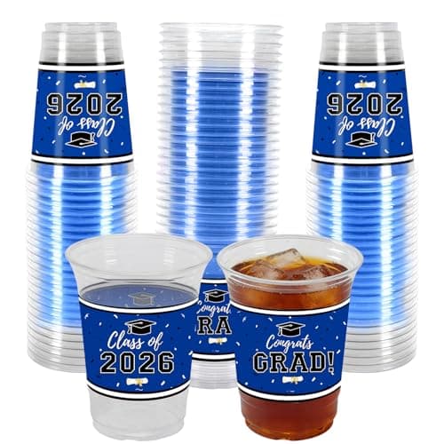 50Pcs 16oz Graduation Cups 2026 Blue Disposable Plastic Cups Graduation Party Supplies Class of 2026 Decorations Graduation Party Decorations Festivities Grad Tableware Congrats Grad Party Supplies - Image 1