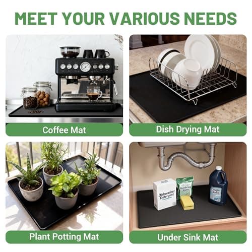 WZGUSXN 24-inch Coffee Mat - Heat Resistant Silicone for Coffee Bar & Kitchen Counter - Bar Mat for Countertops - Decor Under Espresso Machine & Makers (Black) - Thumbnail 6