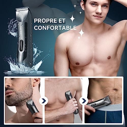 kensen Body Hair Trimmer for Men - Groin & Pubic Hair Trimmer with Ceramic Blades, Manscape Body Shaver for Men with LED Light Ball Shaver IPX7 Waterproof Wet/Dry Rechargeable Body Trimmer Mens Gift - Thumbnail 2