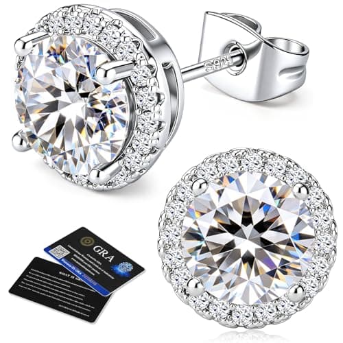 adoyi Moissanite Diamond Stud Earrings for Women Men 925 Sterling Silver Post Hypoallergenic 18K White Gold Plated Moissanite Halo Earring Jewelry Round Cut D Color VVS1 Clarity Gift for Women 0.6CT - Image 1