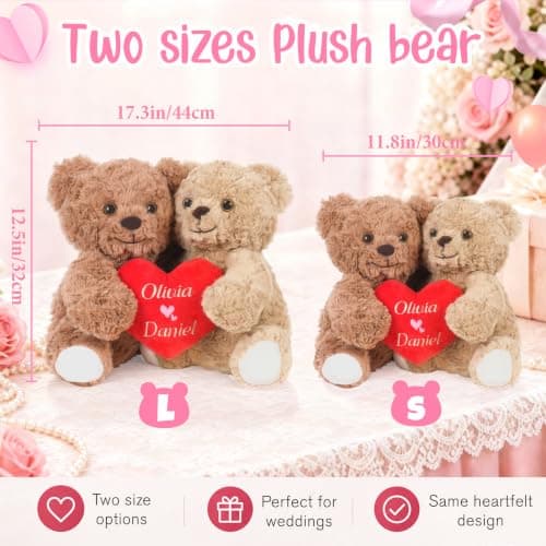 MYPHNEX Personalized Kissy Teddy Bear Stuffed Animal, Custom Bear with Embroidered Name, Toys for Wedding Couples Girlfriend Kids, Customized Anniversary Birthday Gift for Her & Him (Couple Bear) - Thumbnail 4