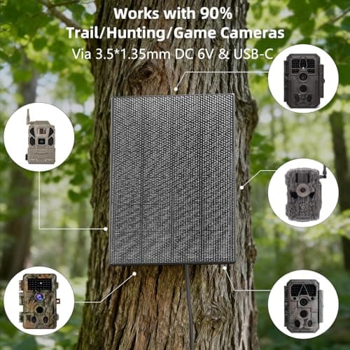 LIYVZ 3W Trail Camera Solar Panel with Built-in Battery 4000mAh, USB-C 5V & DC 6V Stable Output, 10 ft Cable & 360° Adjustable Bracket, IP65 Weatherproof, Compatible with Trail/Game Cameras - Thumbnail 2