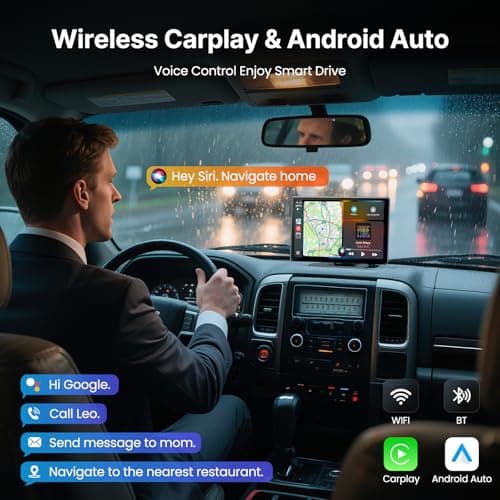 9''HD Carplay Screen for Car 4K Dash Cam&1080P Backup Camera with Apple Carplay&Android Auto Voice Control GPS DVR Call Music Message Mirror Link Airplay/Android Cast Fit Pickup Truck SUV MPV RV - Thumbnail 2