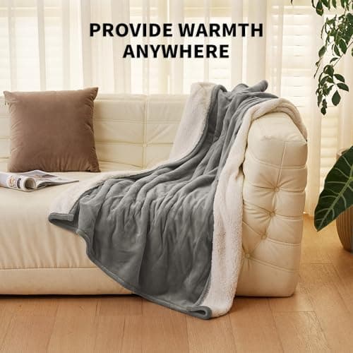 JET'S HOME Heated Blanket 50"x60" - ETL&FCC Certified Flannel Electric Blanket Machine Washable Heating Throw with 5 Heating Levels 3 Hours Auto-Off Overheating Protection (Grey) - Thumbnail 6