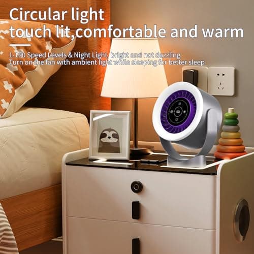 ZYXMLZ USB Rechargeable Desk Fan – Ultra Quiet <35dB, LED Touch Control, 100 Speed Levels, 360° Adjustable, Wall Mount or Table Use, Timer & Night Light, for Bedroom, Office, Travel - Thumbnail 3