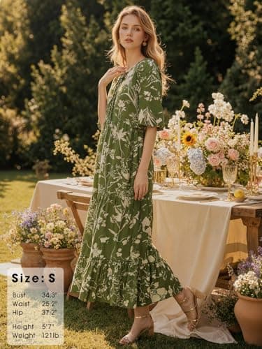 EXLURA Womens Summer Faux Linen Boho Maxi Dresses Oversized V Neck Half Sleeve Floral Flowy Casual Long Maternity Dress 2026 - Thumbnail 3