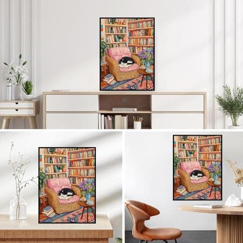 Lophomie Diamond Art Kits for Adults, 5D DIY Book and Cat Diamond Painting for Adults Beginners, Diamond Dots Kits Gem Arts Crafts for Home Wall Decor 12x16 Inch(Bookshelf) - Thumbnail 3