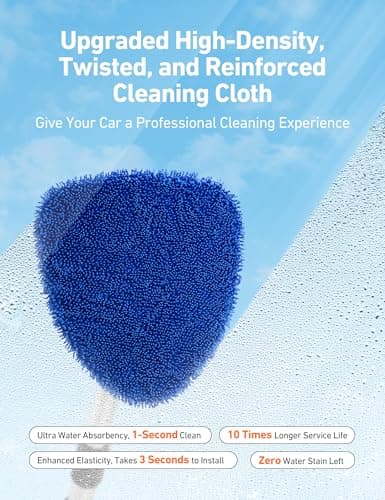 AstroAI Car Windshield Cleaner Tool, Window Cleaning Kit with 39in Car Mirror Squeegee, 4 Reusable Microfiber Pads and Extendable Handle, Blue - Thumbnail 5