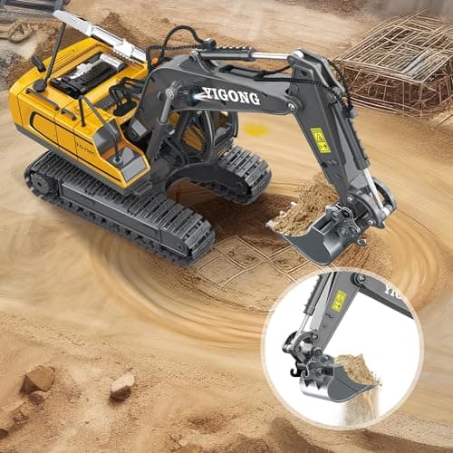 BYCICI Remote Control Excavator Toy for Boys 4-7, RC Excavator 680-degree Turns with Metal Shovel Lights & Sounds and 2 Batteries,Construction Toys Best Birthday Gifts for Boys 6 7 8 9 10 11 Year Old - Thumbnail 6