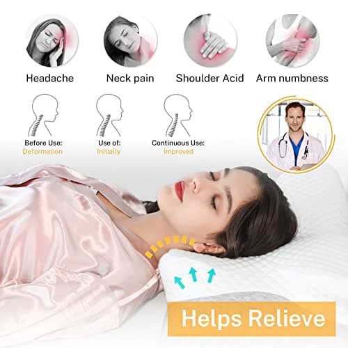 Misiki Contour Memory Foam Pillow, Cervical Pillow for Neck Pain Relief, Ergonomic Pillow for Sleeping, Orthopedic Neck Pillow with Washable Cover, Bed Pillows for Side, Back, Stomach Sleepers - Thumbnail 4