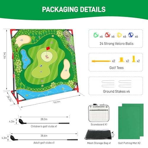 Golf Chipping Game with Stand, Upgrade 54"x 54" Golf Hitting Mat and Practice Set with Sticky Balls Perfect for Backyard Indoor Outdoor Family Battle Game, Christmas Ideal Gifts for Kids Adults (A) - Thumbnail 3