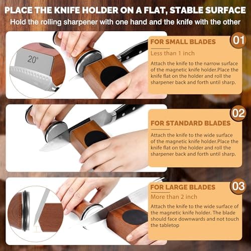 Rolling Knife Sharpener Kit, Knife Sharpener Tool with Replaceable Discs Diamond & Ceramic,15 & 20 Degree Multi-Purpose Magnetic Base, Suitable for Small, Medium, and Large Knives - Thumbnail 3