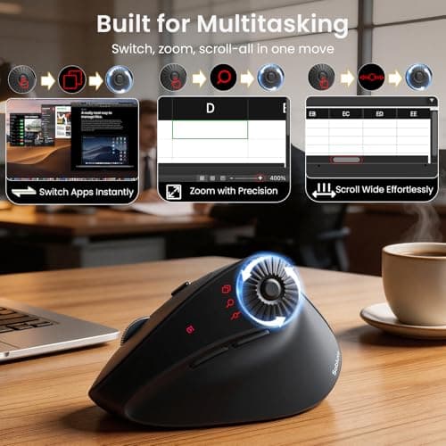 SABLUTE MAM51 Ergonomic Mouse Wireless with Side Scroll Wheel, Bluetooth Mouse with 4000 DPI, 8 Buttons Office Wireless Computer Mouse, Small to Medium Sized Hands Vertical Mice for PC and Desktop - Thumbnail 2