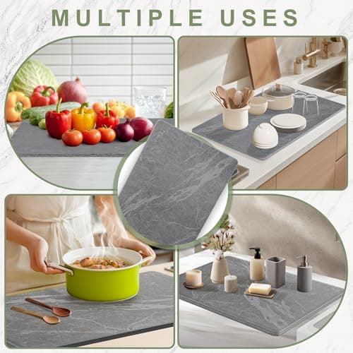 Vorisebo Large Stone Drying Mat for Kitchen Counter, 24" × 16" Diatomite Dish Drying Mat, Quick Dry Stone Mats, Ultra Absorbent Natural Diatomaceous Earth Mats for Dished, Bottles, Black Marble - Thumbnail 6