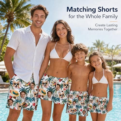 Personalized Photo Mens Swim Trunks, Custom Funny Hawaiian Board Shorts, Lightweight Loose Fit Swim Shorts Ideal Gift for Husband Boyfriend Father - Thumbnail 3