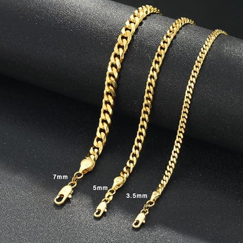 HIMSTORY Gold Chain for Men, 18K Gold Plated 925 Sterling Silver 3.5mm Cuban Link Curb Chain for Men Jewelry Sturdy Non-Fading Mens Chains Gifts for Dad Husband 22 Inch - Thumbnail 5