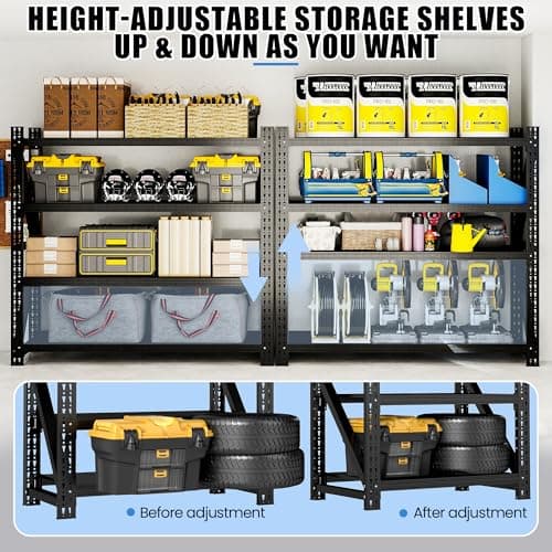 BIZOEIRON Heavy Duty Garage Storage Shelves 5000LBS Capacity, 75" Wide Metal Garage Shelving Units, 4-Tier Large Industrial Shelving for Shop Warehouse Basement Factory, 75" W x 24" D x 69" H - Thumbnail 5