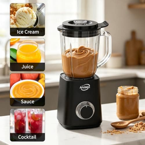 Glass Jar Blender for Smoothies & Shakes, 51 oz Countertop Blender with 2 Speeds + Pulse, 1100W Peak Power, Easy Cleaning, Removable Stainless Steel Blades for Sauces, Nut Milk & Puree, Black - Thumbnail 5