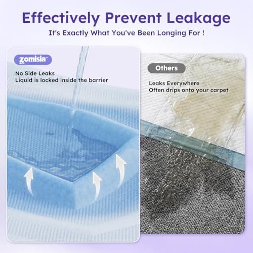 ZOMISIA 3D-Barrier Puppy Pee Pads for Dogs, 12 Cups Absorb & Rise Puffy Gel-Wall Leak-Proof, 26"x30" 50 Counts + 8 Pet Urine Test Strips, Super Absorbent Disposable Potty Training Pads - Thumbnail 3