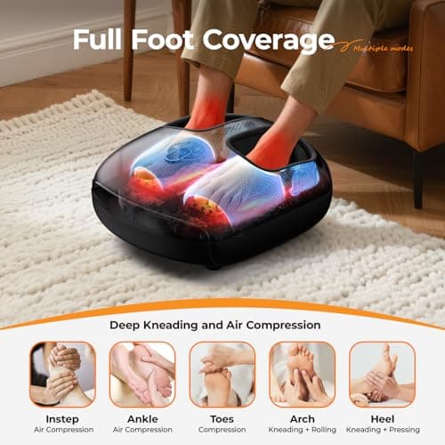 Foot Massager with Heat, 4 Modes & Vibration & Compression & Rolling for Feet Toes Relief, Electric Shiatsu Foot Massager with Remote, Fits Up to Men's Size 13, Gift for Women Men Father's Day - Thumbnail 2