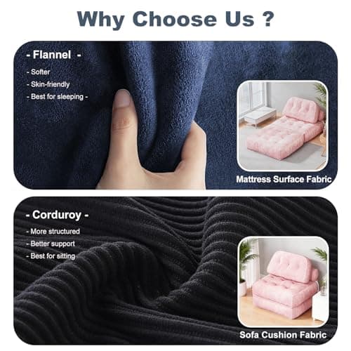 NESLAKO Folding Sofa Bed, Flannel Futon Couch Bed with Pillow and Blanket, Convertible Sleeper Chair for Living Room Bedroom, Pink - Thumbnail 4