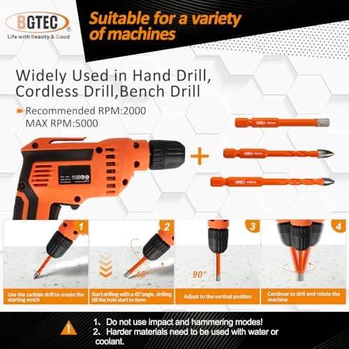 BGTEC Diamond Drill Bit Set 10PCS - 5/6/8/10MM Tile Bits & 5/6/8/10MM Eccentric Drill bit with PH2 Screwdriver Bit for Porcelain Tile Marble Granite Concrete Wood Masonry - Thumbnail 6