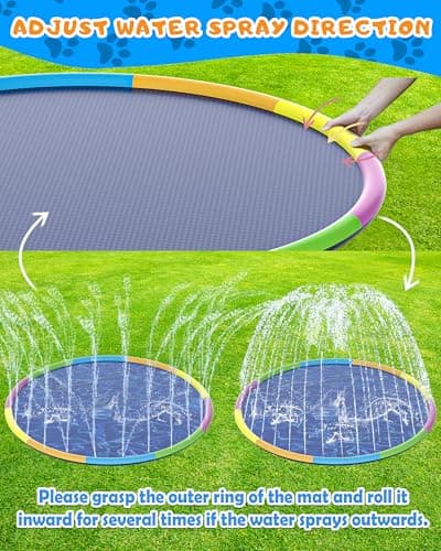 Instraella 13FT Large Splash Pad, Sprinkler for Dogs and Kids, 0.5mm Thickened Durable and Foldable Large Pool, Colorful Summer Outdoor Water Play Mat Toys for Toddlers and Dogs - Thumbnail 4