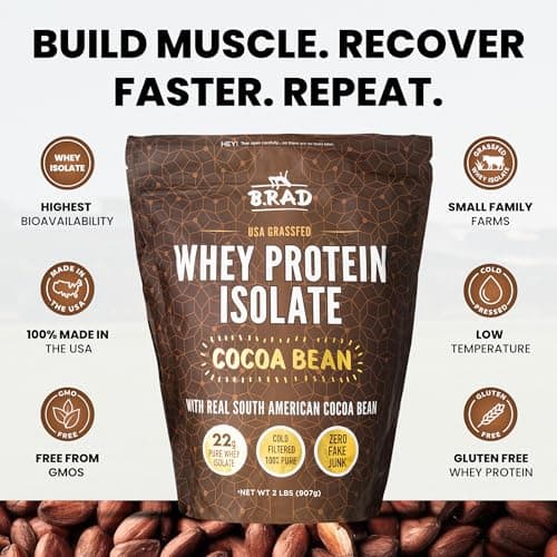B.rad Grass Fed Whey Protein Isolate | Ultra-Pure, All-Natural, Clean Ingredients | 2 Pounds | 100% USA Sourced | Cocoa Bean (Chocolate) - Thumbnail 4