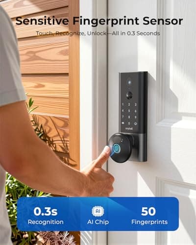 Fingerprint Smart Door Lock, ANYBELL Keyless Entry Door Lock with Camera, Built-in Wi-Fi Deadbolt for Front Door, Auto Lock, Cloudege App Control, Night Vision & Two-Way Audio, Home Security - Thumbnail 2