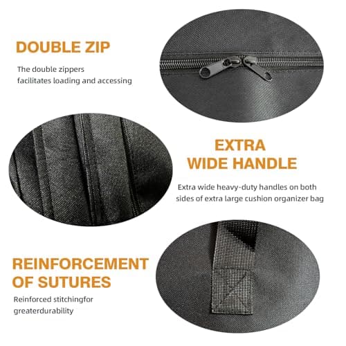 Extra Large Outdoor Cushion Storage Bag 68"L X 30"W X 20"H Waterproof Heavy Duty Big Patio Chair Cushion Storage Bag with Zipper and Handles for Backyard Pool, Black - Thumbnail 5