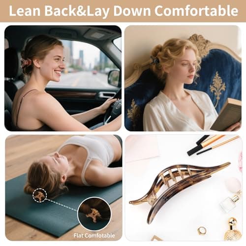Hair Clips for Women 4.3 Inch Large Hair Claw Clips 8 pcs Square Claw Clips & Flat Hair Clips for Thick or Thin Hair French Concord Hair Barrettes Alligator Hair Accessories for Women (Leopard) - Thumbnail 3