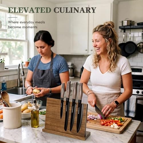 Astercook 13-Piece Kitchen Knife Set with Black Anti-Rust Coating, Dishwasher Safe, Stainless Steel Chef Knives Set with 6 Blade Guards, Wood Grain Handle, Perfect Holiday & Housewarming Gifts - Thumbnail 2