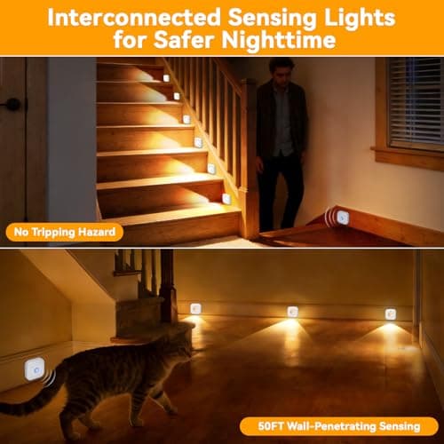 6 Pack Motion Sensor Stair Lights with 2 Independent Sensors-50FT Wall-Penetrating Remote & All Lights On Together,3CCT&Dimmable Night Lights,Wireless Stick On Lights for Hallway,Basement,Bathroom - Thumbnail 3